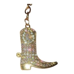 Mint Gold and Pink Irridecent  Rhinestone Boot  With Spur Keychain Bag Charm New